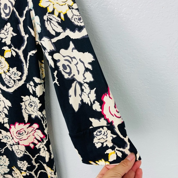 Diane Von Furstenberg Silk Black Cream Floral Bird Mini Shift Dress - Picture 3 of 6
